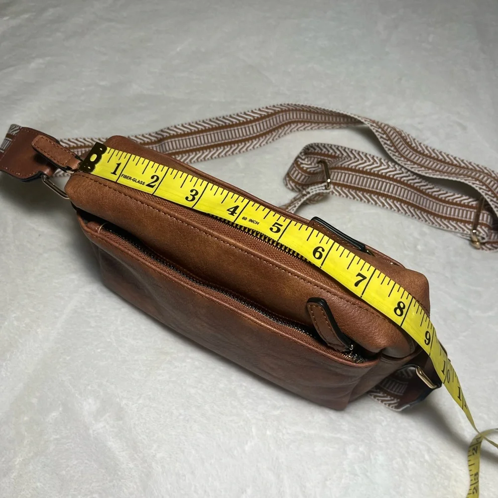 Bostanten Brown Women’s Crossbody Bag with Patterned‎ Strap